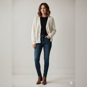 Old Navy Cream Rib-Knit Shaker Stitch Cardigan Sweater Large